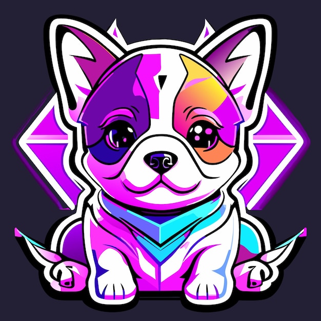 Puppy sticker adorable neon algorithm art contour vector white background detailed