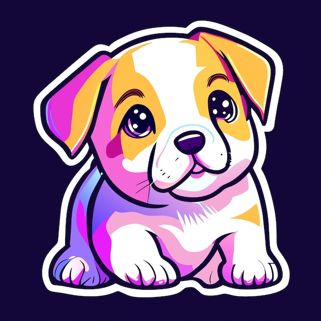 Puppy sticker adorable neon algorithm art contour vector white background detailed