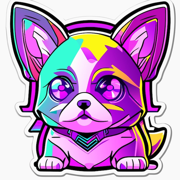 Puppy sticker adorable neon algorithm art contour vector white background detailed