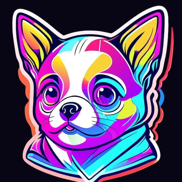 Puppy sticker adorable neon algorithm art contour vector white background detailed