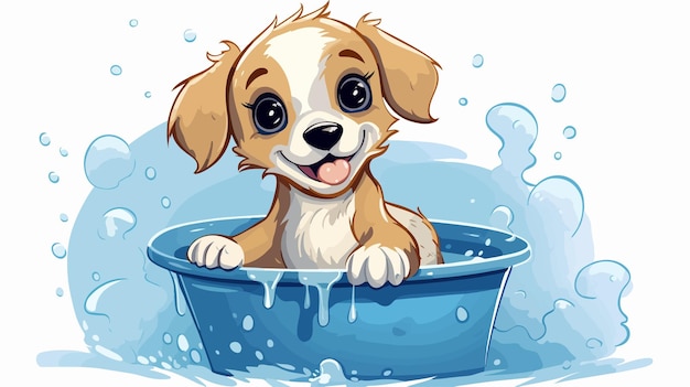 a puppy in a tub of water is swimming