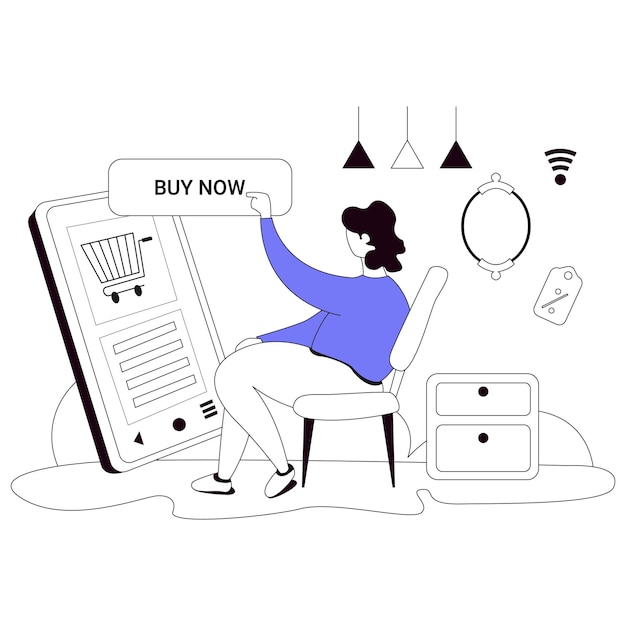 Purchase at home Shopping Illustration Flat Line