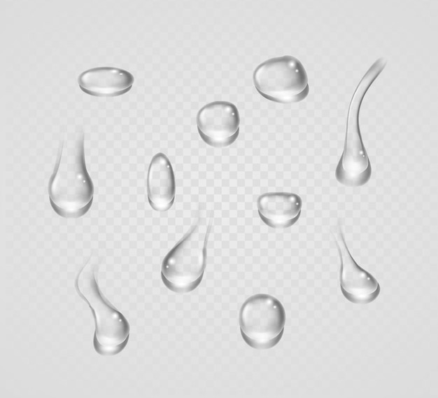 Pure clear water drops realistic set isolated