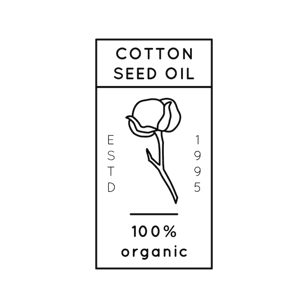 Pure Cottonseed Oil Liner labels and badges - Vector Icon, Sticker, Stamp, Tag Cotton Flower Isolated on White Background - Natural Organic Oil Logo.