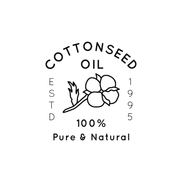 Pure Cottonseed Oil Liner labels and badges - Vector Icon, Sticker, Stamp, Tag Cotton Flower Isolated on White Background - Natural Organic Oil Logo.