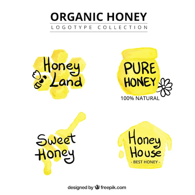 Vector pure organic honey, logos