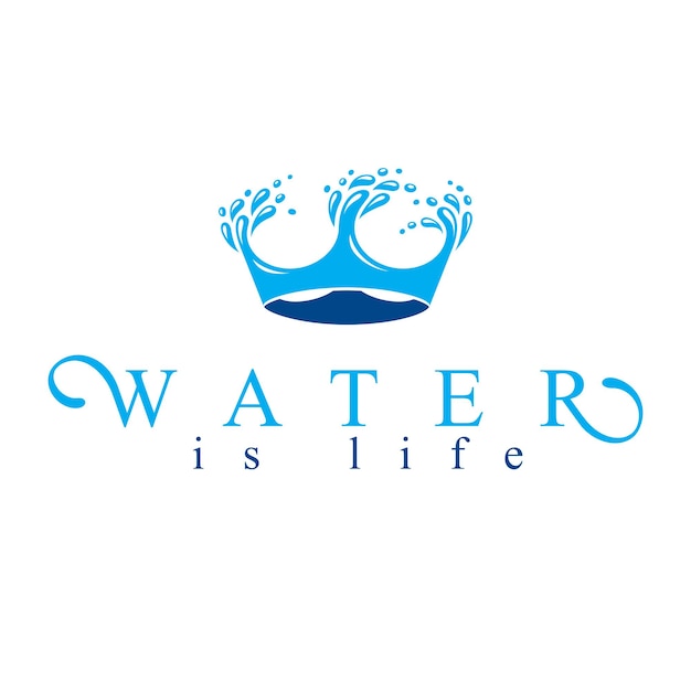 Pure water vector abstract logo created in the shape of royal crown. Business emblem best for use in mineral water advertising.