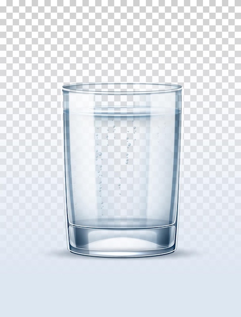 Pure water with bubbles glass on transparent background.