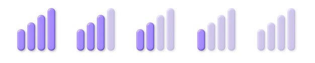 Purple 3D icons Wifi signal levels 3d cartoon vector illustration