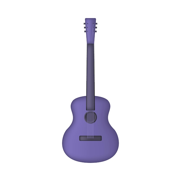 Purple acoustic 3d guitar isolated on white background