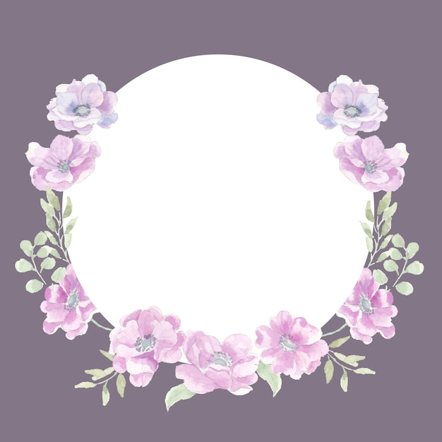 Purple Anemone Watercolor Flower Wreath