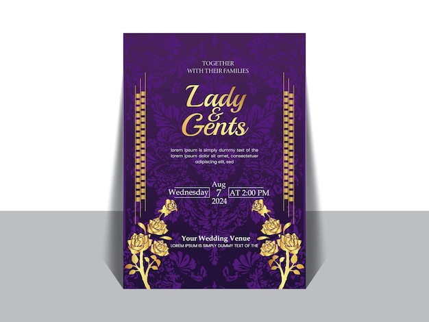 Purple Background Golden Luxury Invitation Card Design