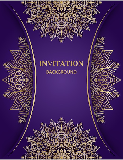 Vector purple background with a gold pattern and a gold mandala.