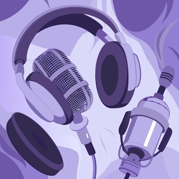 Vector a purple background with a pair of headphones and a purple background