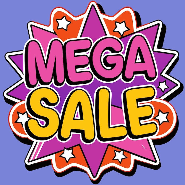 a purple background with a pink star that says mega sale