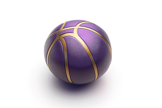 a purple ball with gold stripes is shown on a white background