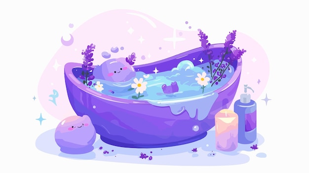 Vector a purple bathtub with flowers and a candle in it