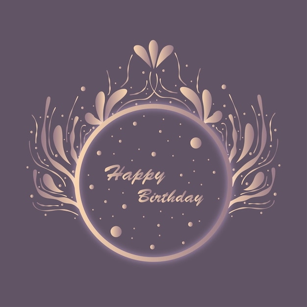 Vector purple birthday card  with leaves