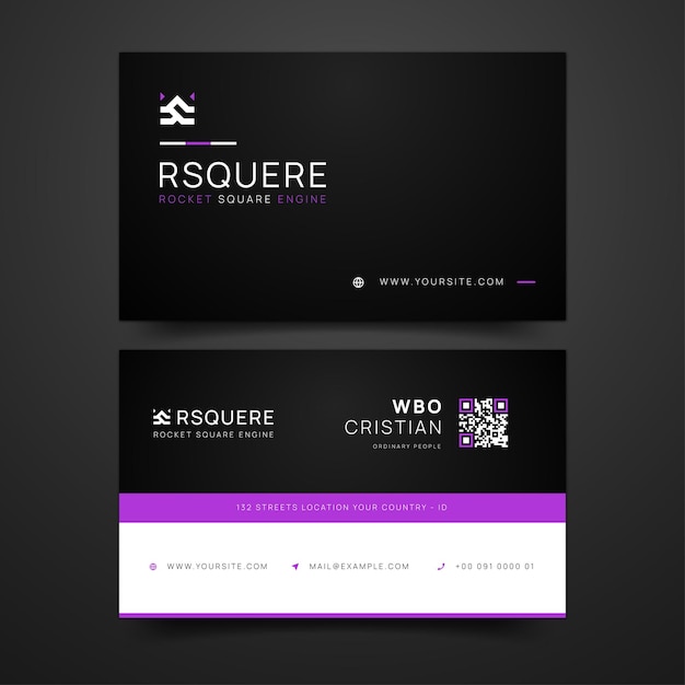 Purple and black business card template