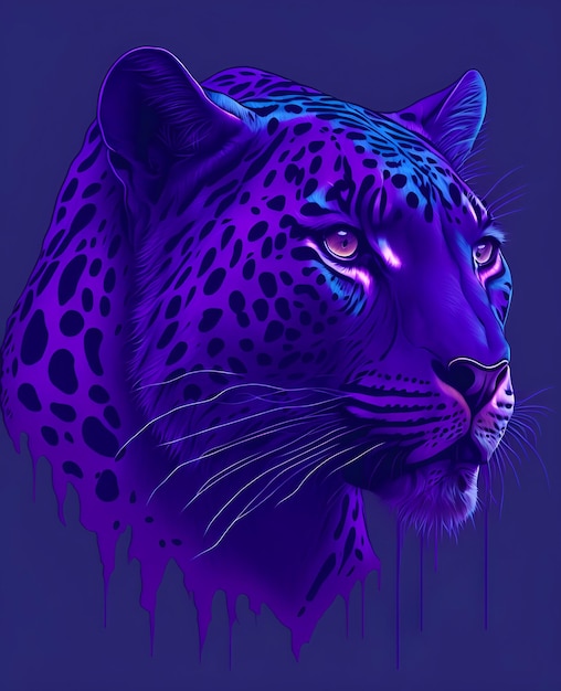 A purple and blue leopard with blue spots on its face