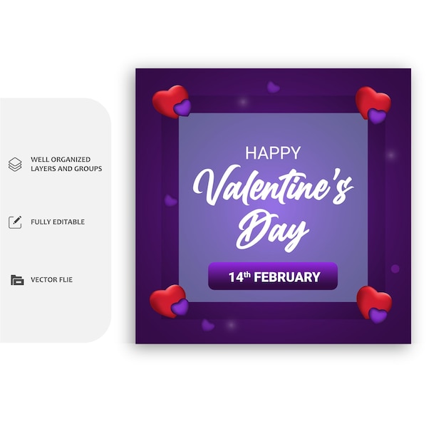 purple blurred happy valentines day with heart bokeh background social post or web banner