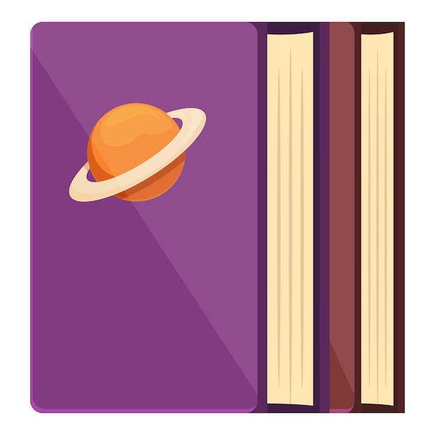 Vector purple book cover featuring a planet with rings for astronomy and science fiction