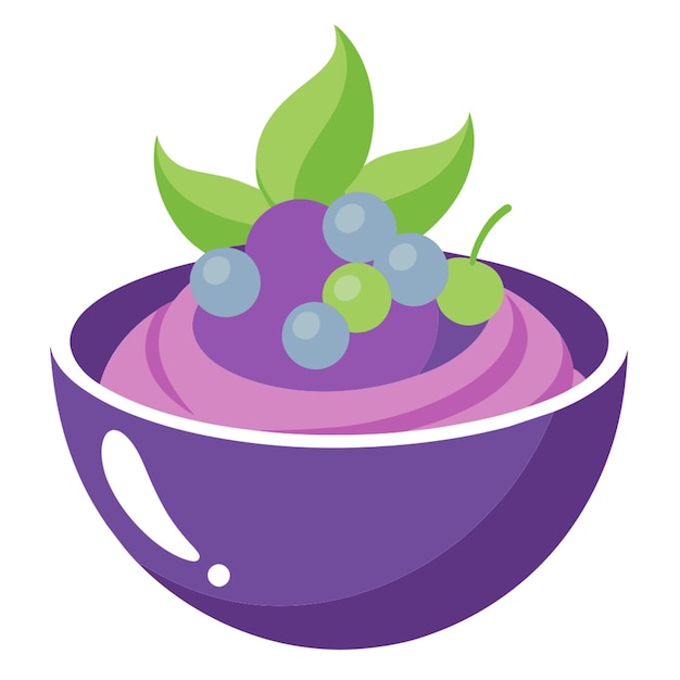 Vector a purple bowl with purple and green grapes and a white background