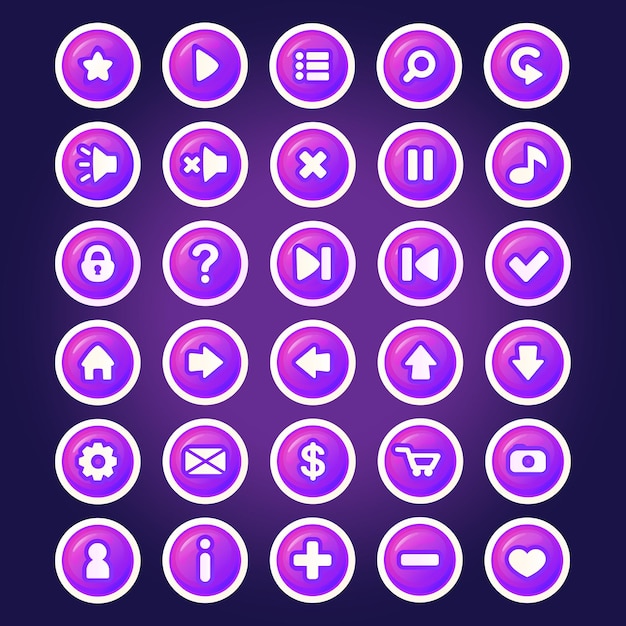 Purple buttons for games cartoon style