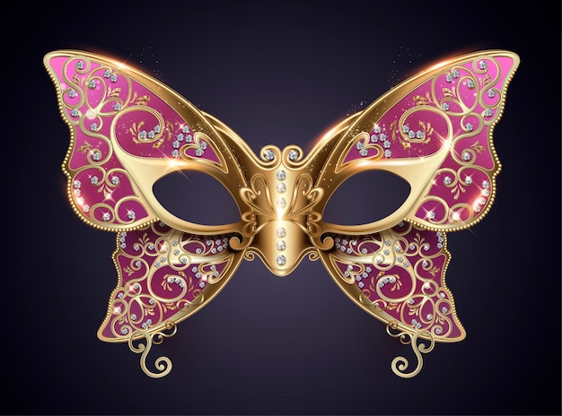 Purple carnival butterfly mask with diamonds in 3d style