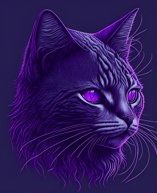 A purple cat with purple eyes and purple eyes.