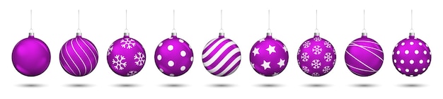 Purple christmas balls decoration isolated on white background