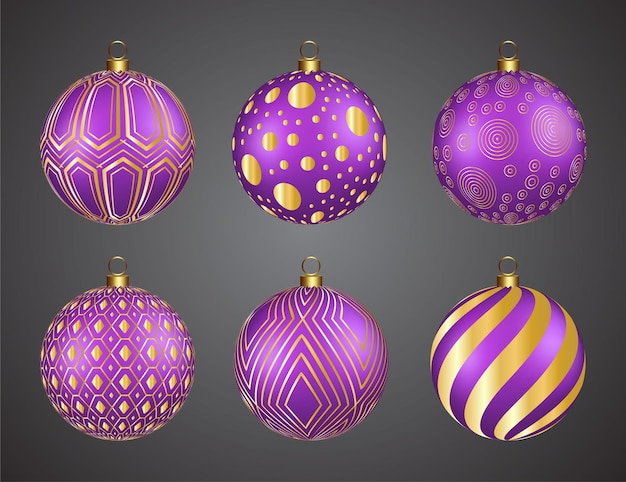 Vector purple christmas decoration balls with golden design