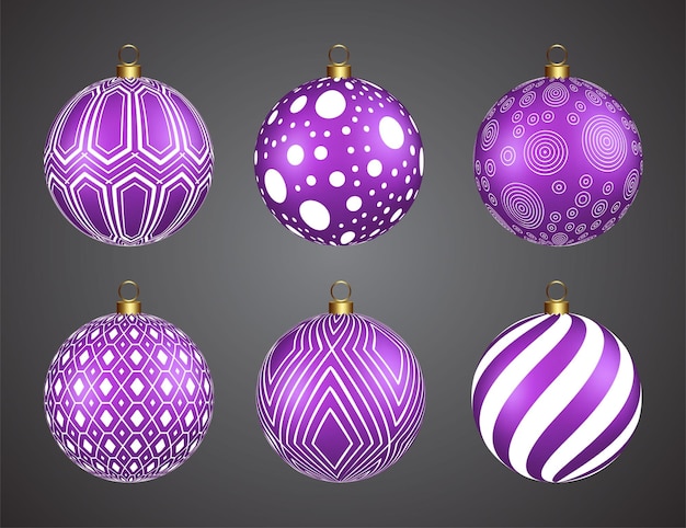 Purple christmas decoration balls with white design