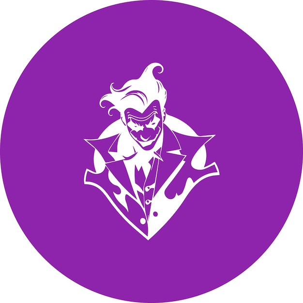 a purple circle with a white background and a purple background with a jokar wearing a mask