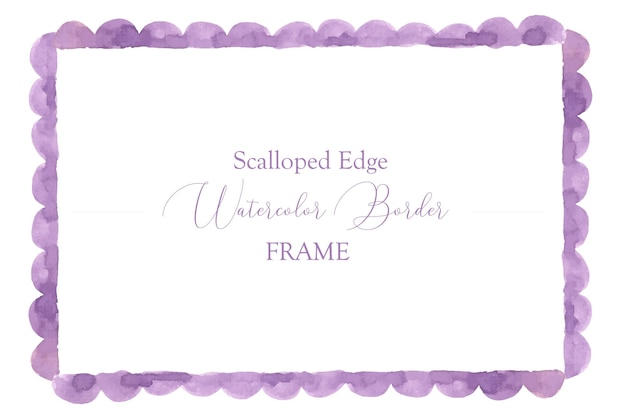 Purple color scalloped edge watercolor border rectangle