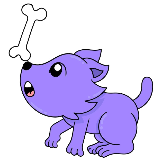 The purple dog is playing with its food bones, vector illustration art. doodle icon image kawaii.