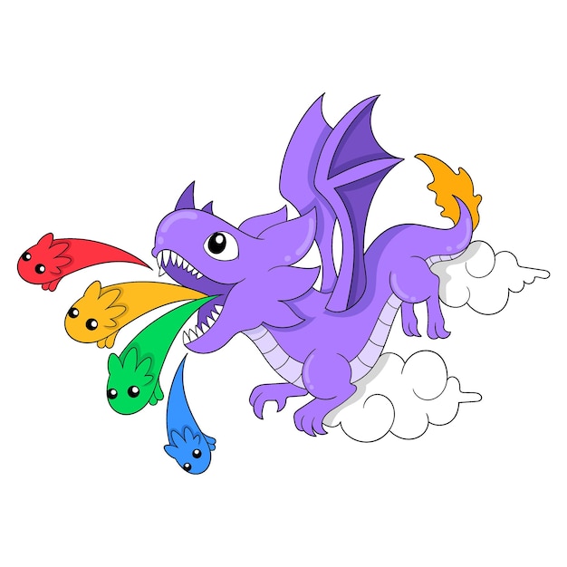 The purple dragon is flying while spitting out life energy doodle icon image kawaii