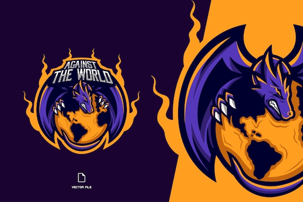 Purple dragon mascot logo game for sport and esport team illustration