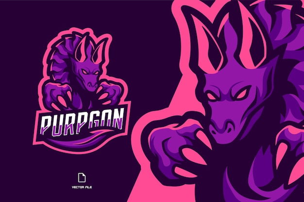 purple dragon mascot sport game logo illustration for sport gaming team