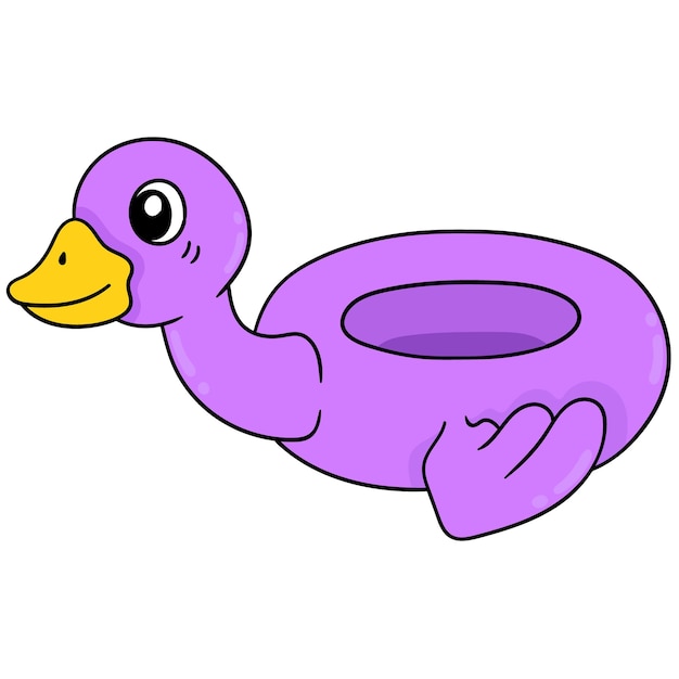 Purple duck shaped swimming tires, vector illustration carton emoticon. doodle icon drawing