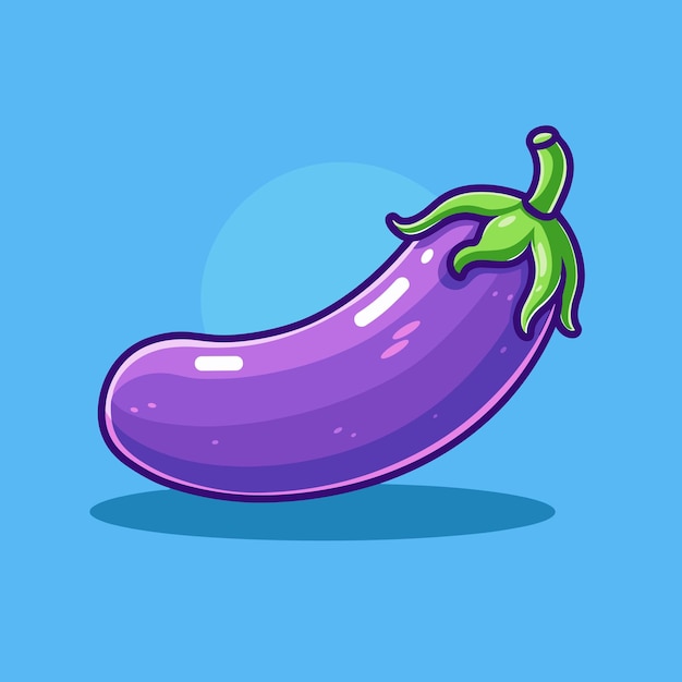 Purple eggplant on blue background cartoon vegetable illustration vector design