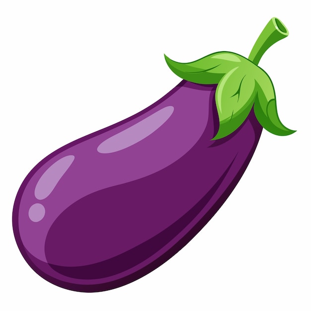 a purple eggplant with a green leaf on it