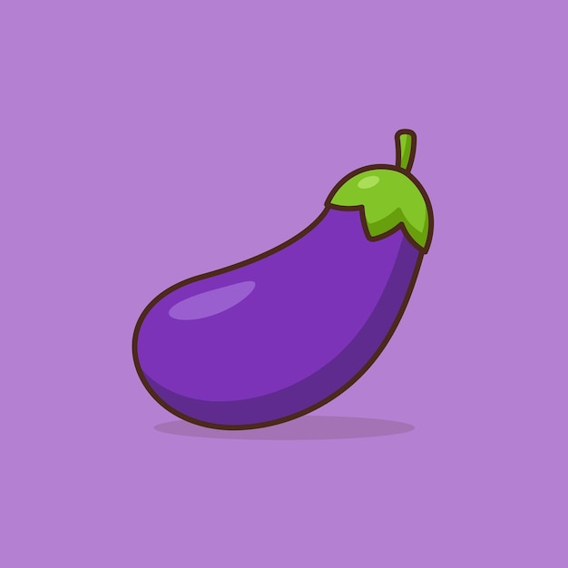 A purple eggplant with a green tip on a purple background.