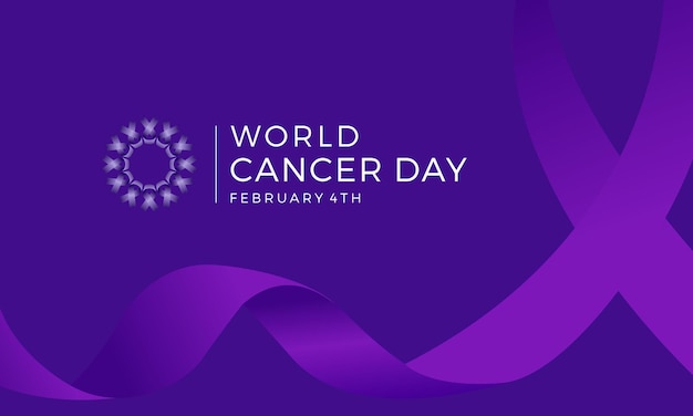 Purple flat world cancer day ribbon with background