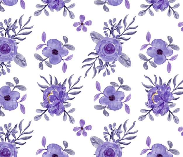 Purple floral watercolor seamless pattern