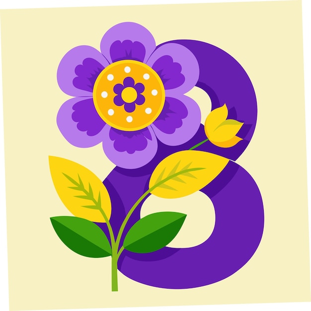 a purple flower with the number 3 on it