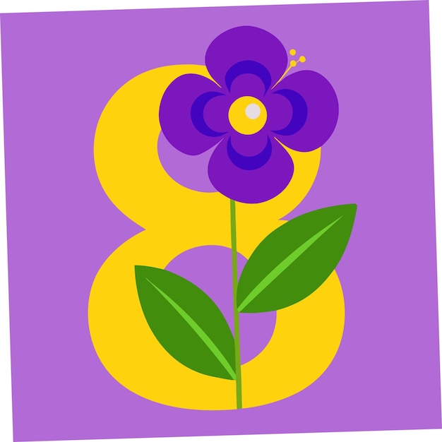 a purple flower with the number 8 is shown on a purple background