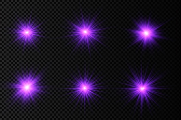 Vector purple glowing light burst glow bright star violet sun rays light effect flare of sunshine vector