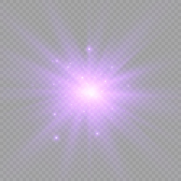 Purple glowing light burst glow bright star violet sun rays light effect flare of sunshine Vector