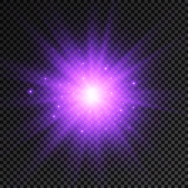 Vector purple glowing light burst glow bright star violet sun rays light effect flare of sunshine vector